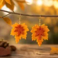 Double-layer autumn maple leaf earrings, vintage contrasting color drop hook jewelry for women. - Yellow Red Contrast (25080610-2)