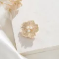 Vintage gold flower pearl cufflink accessory, elegant French style shirt decor for wear. - Gold Textured Flower (26080501-3)