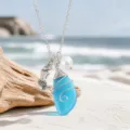 Ocean style blue sea glass pendant necklace with mermaid tail charm and pearl for women jewelry. - Lake Blue Mermaid Necklace (22101709)