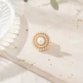 Vintage french pearl cufflink shirt decorative button elegant gold tone round floral accessory - Surrounded Pearl Round (26080501-9)