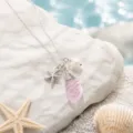 Pink Sea Glass Pendant Necklace Ocean Style Silver Chain with Starfish and Pearl Variant - Pink Starfish Necklace (22101709)