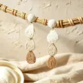 Bohemian raffia gradient teardrop woven earrings handmade holiday beach jewelry for women - White and Brown