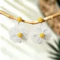Bohemian hollow metal flower earrings, white delicate petal line drop earrings for vacation. - White
