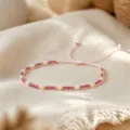 Boho Χειροποίητο βραχιόλι με χάντρες και ρυθμιζόμενο κορδόνι, ροζ και χρυσές χάντρες. - Στυλ 6