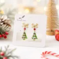 Boucles d'oreilles sapin de Noël avec nœuds mignons et pendentifs en verre pour fêtes. - Sapin de Noël en Verre Style 4