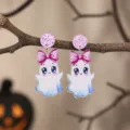 Schöne Halloween Geister Acryl Ohrringe mit rosa Glitzer und tolle Schleife für Partys. - Stil 1