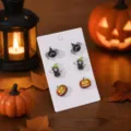 Halloween oorbellen set met schattige pompoen heks en spin ontwerpen voor feestjes. - 25080401-5