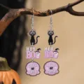 Modische Halloween Acryl Ohrringe mit schwarzer Katze, Geist und lustigen Kürbis Motiven. - 25080403-5