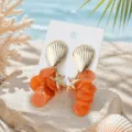 Oceaan resort stijl koraal schelp zeester oorbellen zomer strand sieraden hanger - Oranje Ronde Kraal Zeester Stijl
