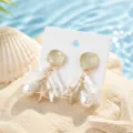 Ocean resort stijl koraal zeester parel oorbellen, elegante sieraden detail weergave. - Vierkant Wit Koraal Zeester Stijl (26062815-2)