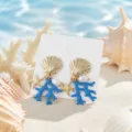 Oceaan stijl schelp zeester oorbellen met parels, delicate strand resort sieraden ontwerp. - Schelp Blauw Koraal Parel Stijl (26062815-4)