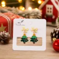 Boucles d'oreilles sapin de Noel avec noeud dore, bijoux de fete pour femme accessoire festif. - Sapin de Noël Rouge Style 2