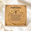 Bracelet de confirmation en acier inoxydable doré avec croix et pendentif ange carte cadeau. - Style 7