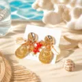 Oorbellen met schelp zeester in oceaanstijl, gouden zomerse strand sieraden voor dames. - Gouden Schelp Rode Zeester Parel Stijl (26062201-5)
