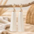 Bohemian White Tassel Earrings Long Gold Geometric Drop Earrings Beach Jewelry for Women - Off White