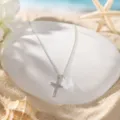 Stainless steel cross and frosted star pendant necklace, beach vacation style jewelry piece. - White Cross Star Style (25052006)