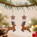 Pendientes de reno acrílico de Navidad pendientes colgantes de estrella festivos - Alce Corriendo con Estrella (26083002)