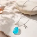 Blue sea glass necklace with pearl and starfish pendant for women ins ocean style choker jewelry - Light Blue Starfish Pearl Style (22072519)