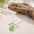 Green sea glass pendant necklace with pearl and metal charm for women beach jewelry - Green Fish Tail Pearl Style (22072520)