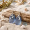 Blue sea glass dolphin earrings ocean style beach jewelry dangle hook earrings for women - Light Blue Dolphin Earrings (25043006)