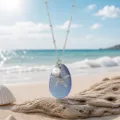 Blue sea glass starfish necklace, ocean style pearl pendant clavicle chain for women jewelry - Light Blue Starfish Necklace (24122605)