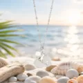 Ocean style sea glass dolphin pendant necklace with pearl and dainty chain for women. - White Dolphin Necklace (24122605)