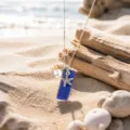 Blue sea glass necklace with starfish pearl charm, ocean style clavicle chain jewelry - Dark Blue Starfish Necklace (24122607)