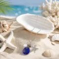 Ocean style necklace with blue sea glass pearl and starfish charm for women beach jewelry. - Dark Blue Pearl Starfish Style (24122608)