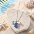 Ocean style sea glass pendant necklace with shells, trendy design for women daily wear. - Light Blue Shell Pearl Style (24122608)