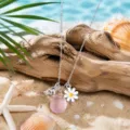 Ocean style sea glass pendant necklace with cute daisy and animal charms for women fashion daily. - Pink Daisy Animal Style (24122608)