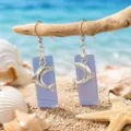 Ocean dolphin sea glass drop earrings for women beach style silver plated jewelry gift - Light Blue Dolphin Earrings (24043002)