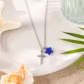 Stainless steel cross and blue sea glass star pendant necklace beach vacation jewelry - Dark Blue Cross Star Style (25052006)