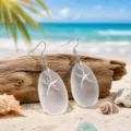 Silver Hook Sea Glass Earrings Frosted Oval Beach Coastal Jewelry Summer Vacation Style - White Starfish Earrings (24043006)