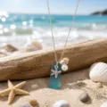 Blue sea glass necklace pendant ocean beach style starfish pearl clavicle chain - Lake Blue Starfish Necklace (24122607)