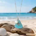 Ocean style blue sea glass necklace with pearl and starfish pendant for women jewelry gift - Lake Blue Starfish Pearl Style (24122605)