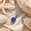 Blue Teardrop Sea Glass Pendant Necklace Ocean Beach Style Women Fashion Jewelry Variant - Dark Blue Teardrop Style (26042006)