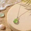 Green sea glass teardrop pendant necklace, delicate silver chain jewelry variant. - Green Teardrop Style (26042006)