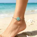 Elegante tobillera plateada estrella de mar turquesa playa verano estilo océano joyas de mujer - Tobillera