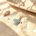 Exquisite sea turtle pendant necklace with turquoise inlay, perfect ocean style jewelry SKU. - Necklace