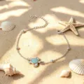 Silver turquoise sea turtle anklet beach summer jewelry accessory for women marine style. - Bracelet