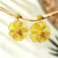 Yellow hollow metal flower earrings, chic bohemian petal design statement dangle jewelry. - Yellow