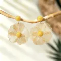 Gold Openwork Metal Flower Earrings Bohemian Vacation Style Petal Line Dangle Earrings - Gold