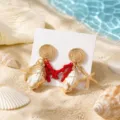 Pendientes de concha coral vacaciones playa tropical, estilo verano viaje mujer elegantes. - Estilo 6