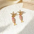 Pendientes de estrella de mar y pez rosa estilo vacaciones de verano, elegantes y modernos. - Pescado Pequeño - Rosa