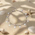 Chevillère double couche argentée avec pendentifs bijoux de pied plage pour femmes. - Disque / Argent