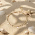 Chaine de cheville dorée double couche avec pièces minimaliste bijou de plage femme - Disque / Or