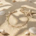 Chaîne de cheville dorée double couche pendentif lune bijoux pour femmes de plage - Lune / Or