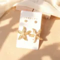 Σετ σκουλαρίκια καρφωτά αστερίας και τιμόνι χρυσό, vintage υφή στιλ ωκεάνιου θέρετρου. - Στυλ 8