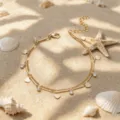 Bracelet de cheville doré double couche avec pendentifs cœurs et strass pour plage été - Diamant étincelant en forme de cœur / Or