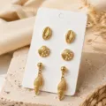 Vue détaillée de l'ensemble de boucles d'oreilles coquillage et perle, style océan pour les vacances. - Ensemble 6